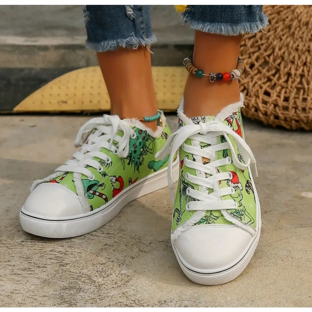 Grinch Inspired Christmas Canvas Sneakers - Picture 5 of 6